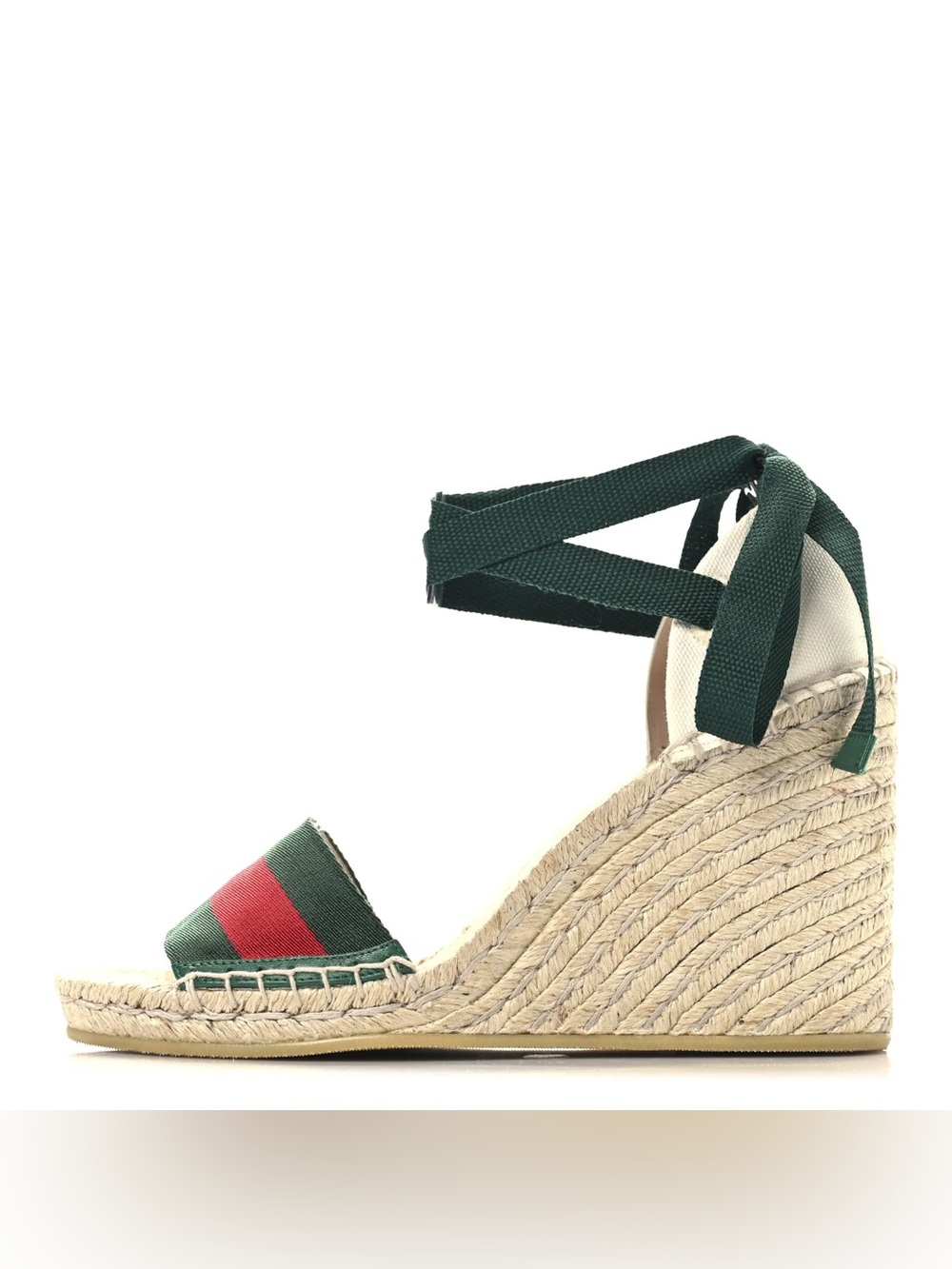 Gucci Canvas Malaga Espadrille Wrap Ankle Wedge